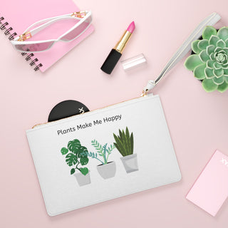 Plant Lover Clutch Bag – "Plants Make Me Happy" Botanical Wristlet Pouch