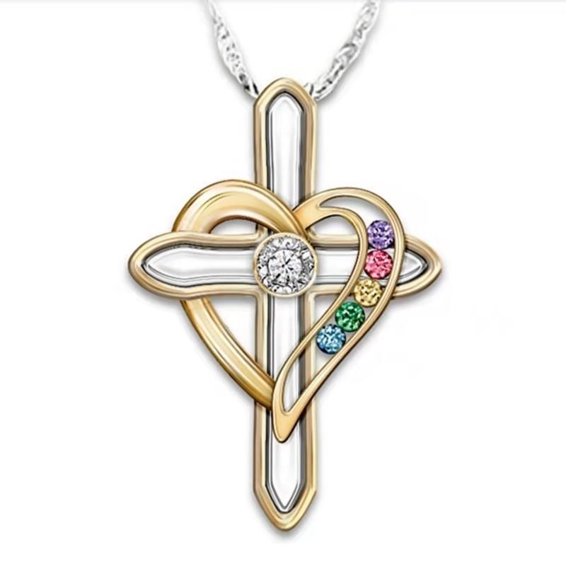 Cross Love Colorful Gemstone Pendant