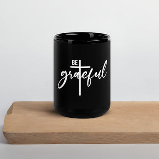 Be Grateful Black Glossy Christian Mug 15 oz