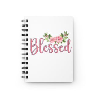 Blessed spiral journal with pink floral design and inspirational Christian script