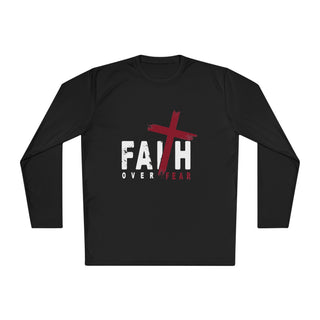 Faith Over Fear Christian Long-sleeve T-shirt with red and black inspirational design