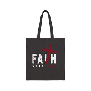 Faith Over Fear Christian black tote bag with inspirational faith design