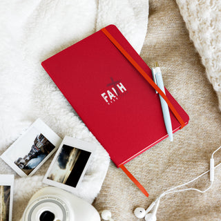 Faith Over Fear Signature Collection Notebook Red with photos and earphones.
