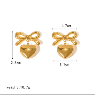 1 Pair Elegant Simple Style Heart Shape Bow Knot Plating 304 Stainless Steel 18K Gold Plated Drop Earrings