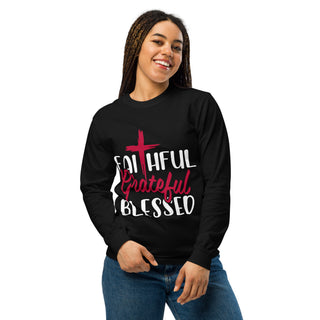 Unisex Faithful Grateful Blessed Christian Garment-Dyed Long Sleeve T-Shirt