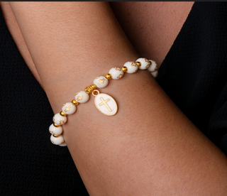 White Beaded Cross Bracelet