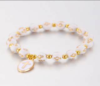 White Beaded Cross Bracelet
